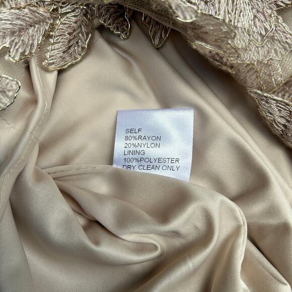 Tadashi Shoji Chloe Embroidered Lace Tulle Illusion Boat Neck Gold Dress 10 - Picture 14 of 16